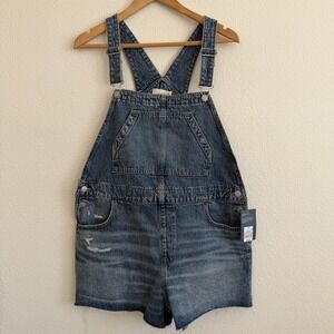 Universal Thread Bib Overall Shortalls Womens Sz 12 Denim Distressed Raw Hem NWT